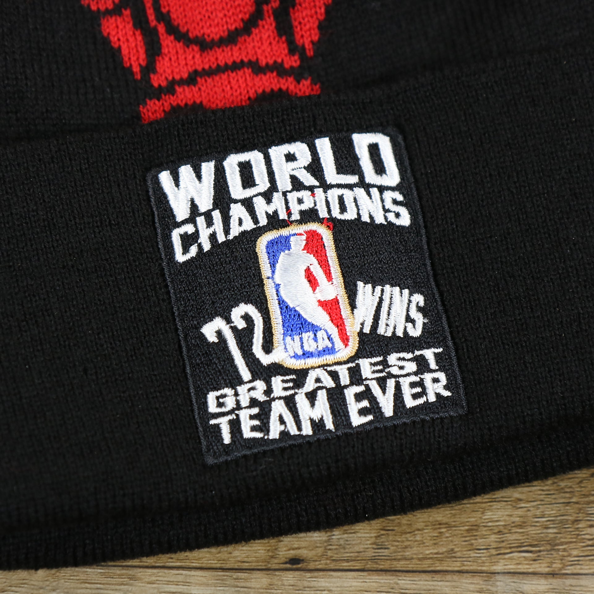The World Champions 72-10 Embroidery on the Chicago Bulls World Champions 72-10 Cuffed Winter Beanie to Match Jordan 11s | Black Winter Beanie