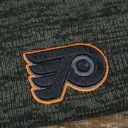 The Flyers Logo on the Philadelphia Flyers Brain Freeze Heather Gray Winter Beanie | Black Winter Beanie