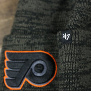 The 47 brand Tag on the Philadelphia Flyers Brain Freeze Heather Gray Winter Beanie | Black Winter Beanie