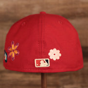 Back of the Philadelphia Phillies All Over Floral Pattern Flower Crotchet Side Patch Pink Bottom 59Fifty Fitted Cap