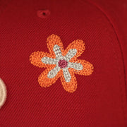 Close up of a crotchet flower on the Philadelphia Phillies All Over Floral Pattern Flower Crotchet Side Patch Pink Bottom 59Fifty Fitted Cap
