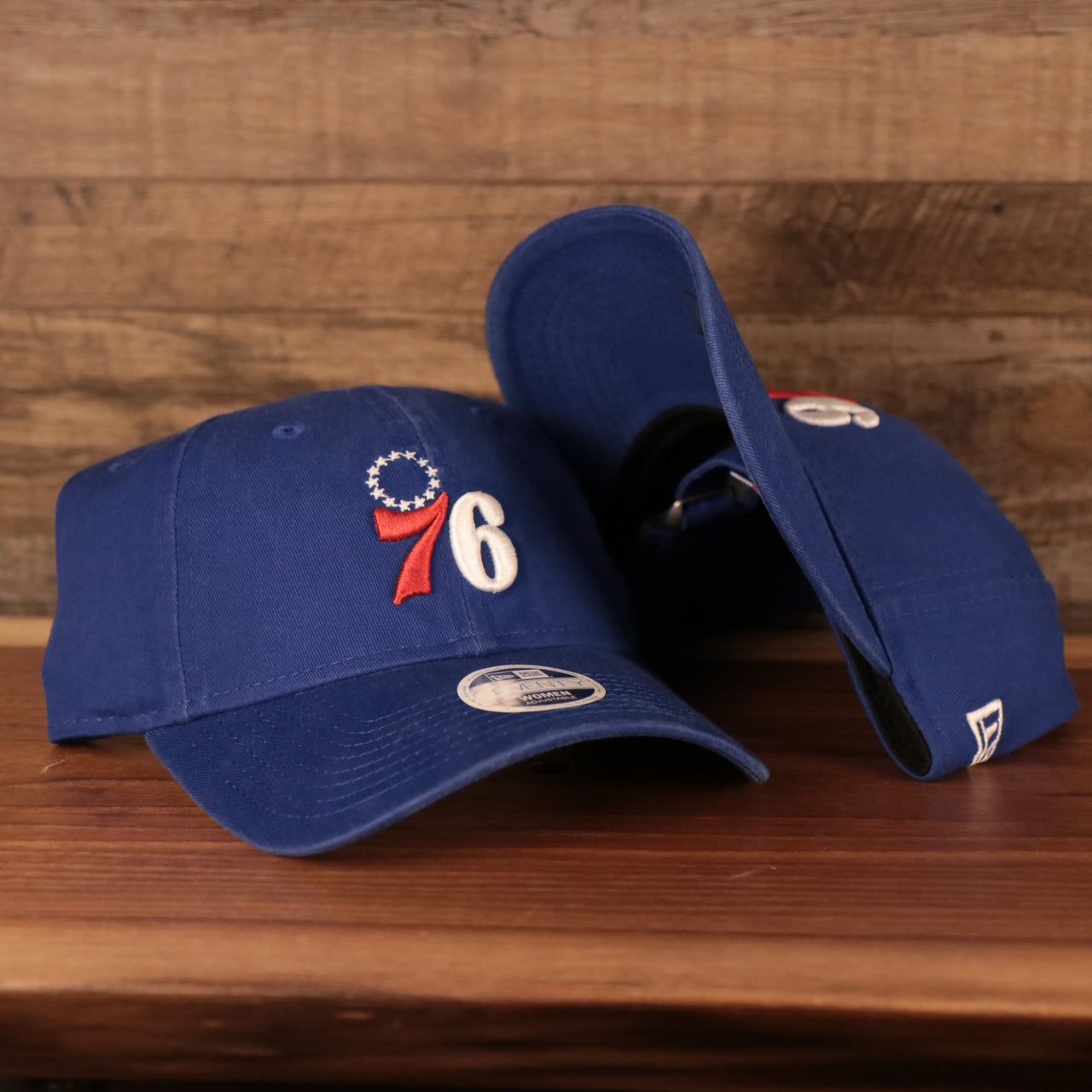 front and bottom Philadelphia 76ers Blue Adjustable Women's Dad Hat