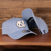 front and bottom of the North Carolina Tar Heels Carolina Blue 9Twenty Adjustable Dad Hat