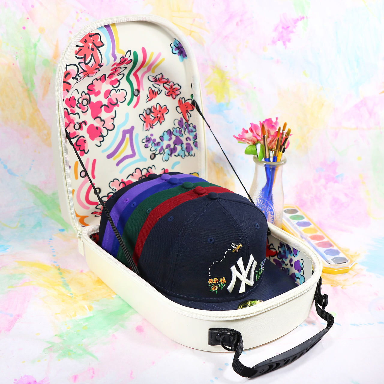 New York Yankees Spring Watercolor Floral Print Cap Carrier | White Hat Carrier