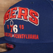 Close up of the front lettering on the Vintage Philadelphia 76ers Cap | 1949 Philadelphia x Pennsylvania Royal 9Fifty Snapback Hat