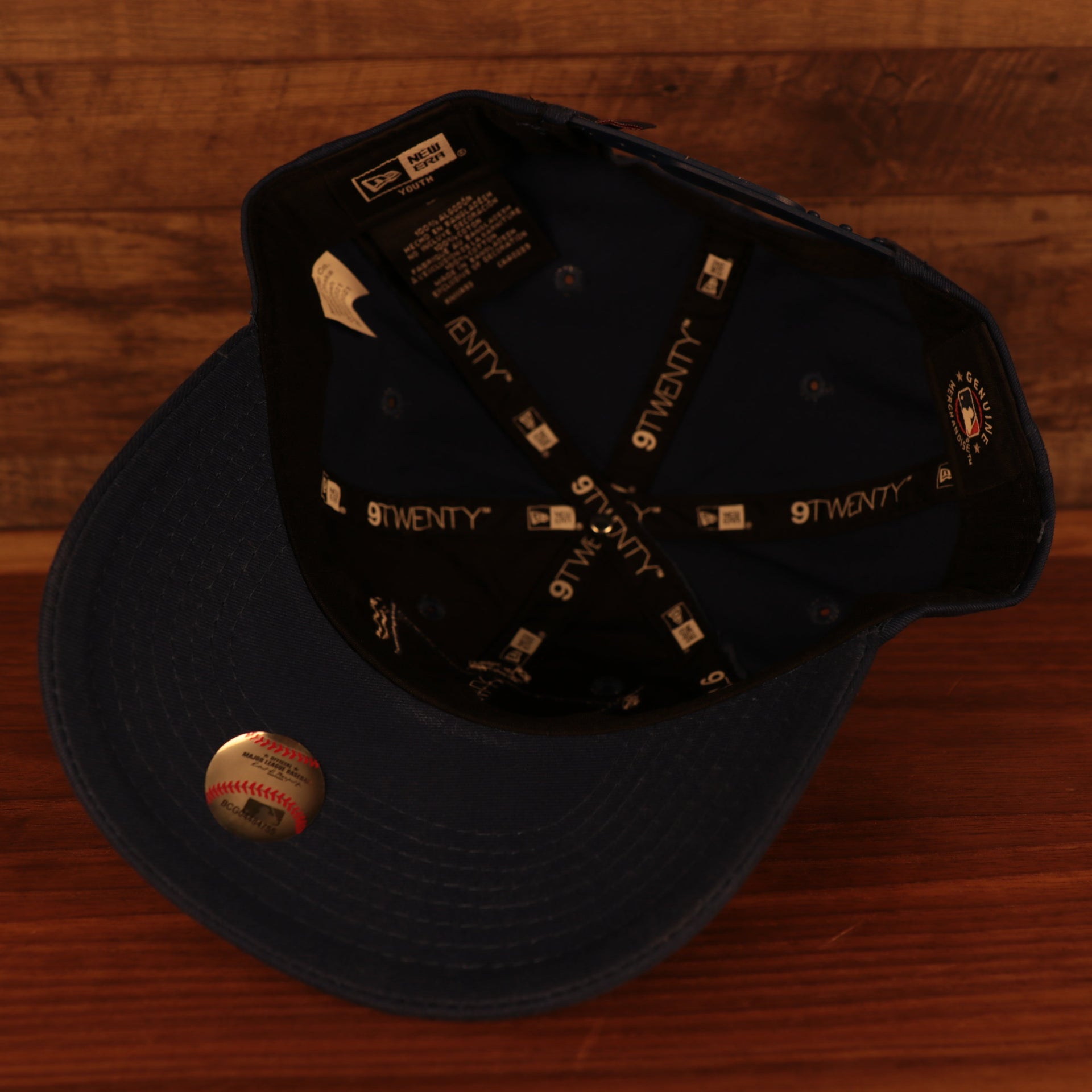 underside of the New York Mets Spring Training 2022 Mr. Met Retro On Field Blue Youth 9Forty Dad Hat