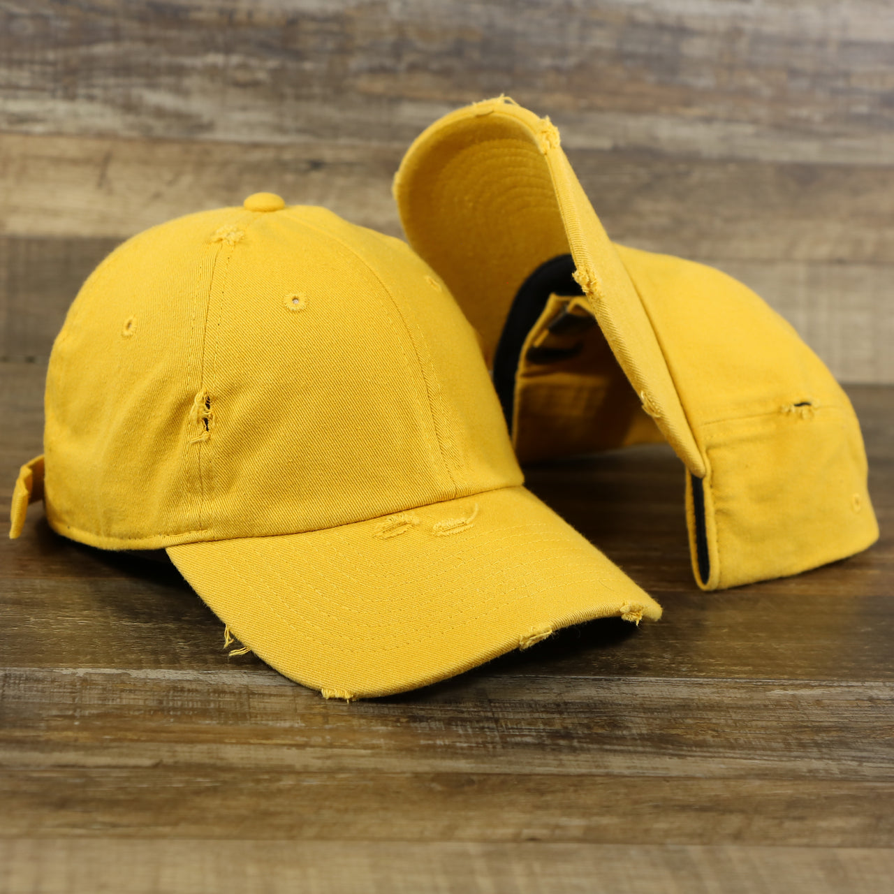 The Mustard Yellow Flat Brim Distressed Blank Baseball Hat | Yellow Dad Hat