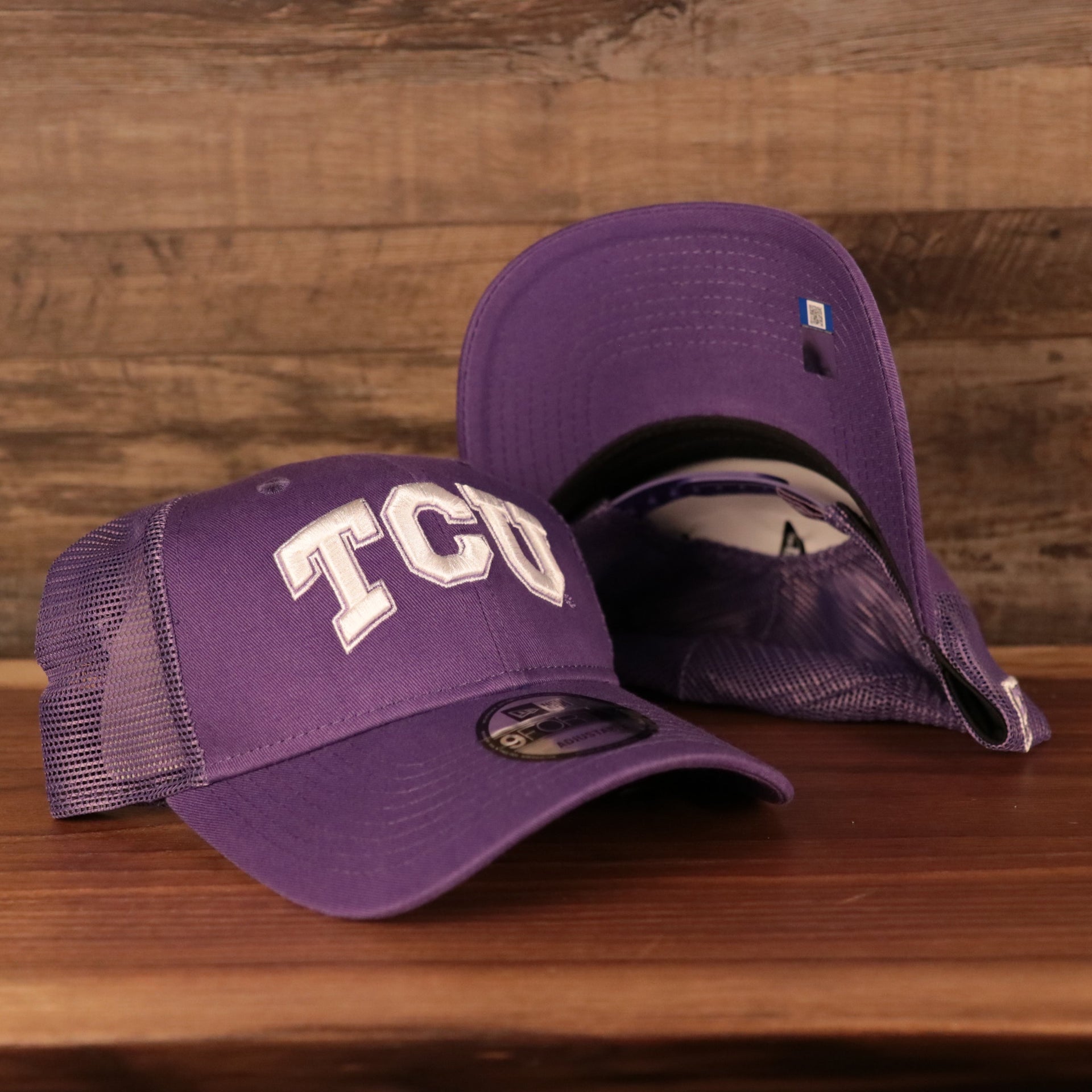 front and bottom TCU Horned Frogs Purple Adjustable Trucker Dad Hat