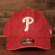 front of the Philadelphia Phillies Floral Pattern Red Child 9Twenty Adjustable Dad Hat