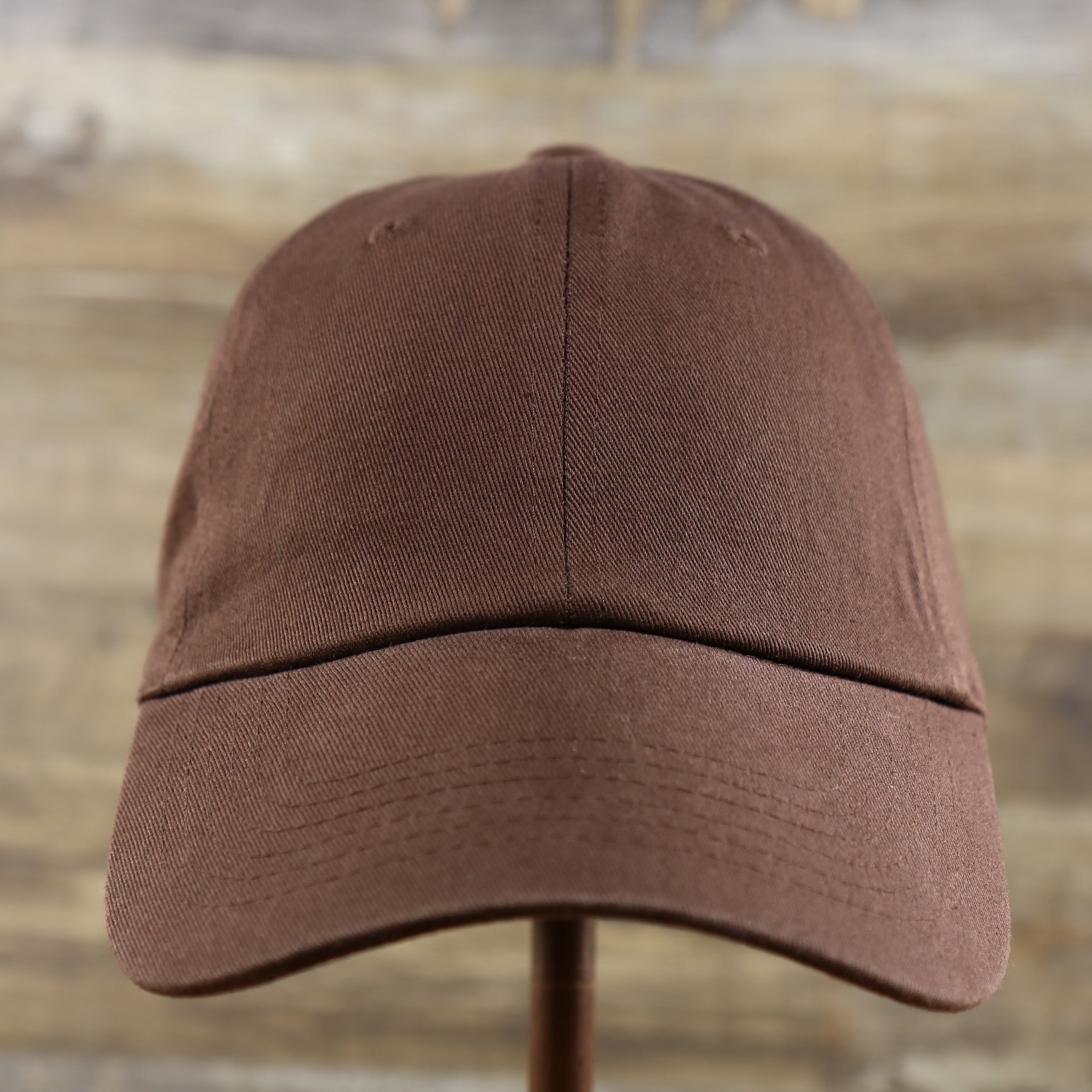 The front of the Chocolate Bent Brim Blank Baseball Hat | Brown Dad Hat
