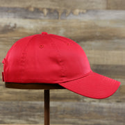 The wearer's right on the Youth Cardinal Red Flat Brim Blank Baseball Hat | Kid’s Red Dad Hat
