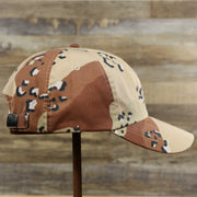 The wearer's right on the Desert Camo Bent Brim Blank Baseball Hat | Tan Dad Hat