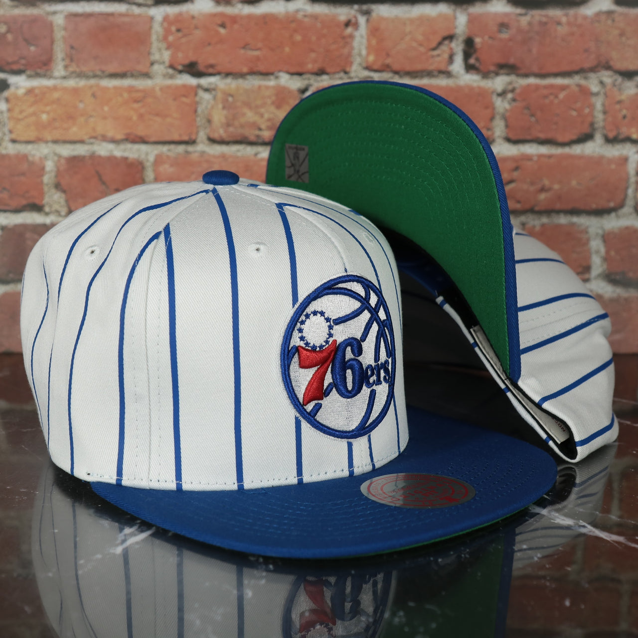 Philadelphia 76ers Vintage Pinstripe Baseball Hat | Retro Mitchell and Ness White Pinstripe Snapback Hat