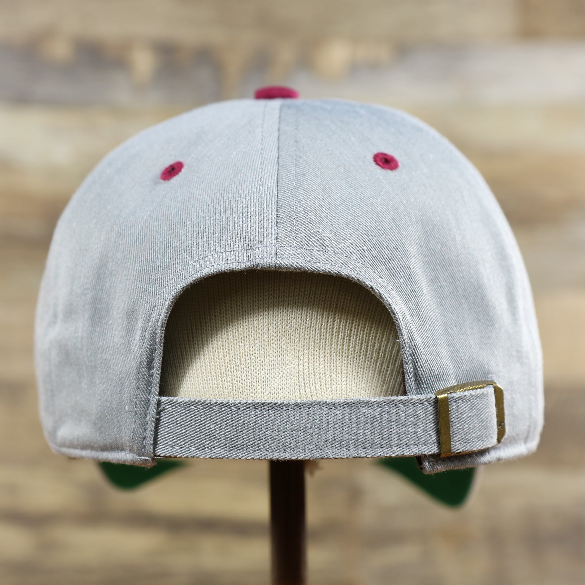 The backside of the Cooperstown Phillies Logo Green Bottom Philadelphia Phillies Dad Hat | Gray Dad Hat