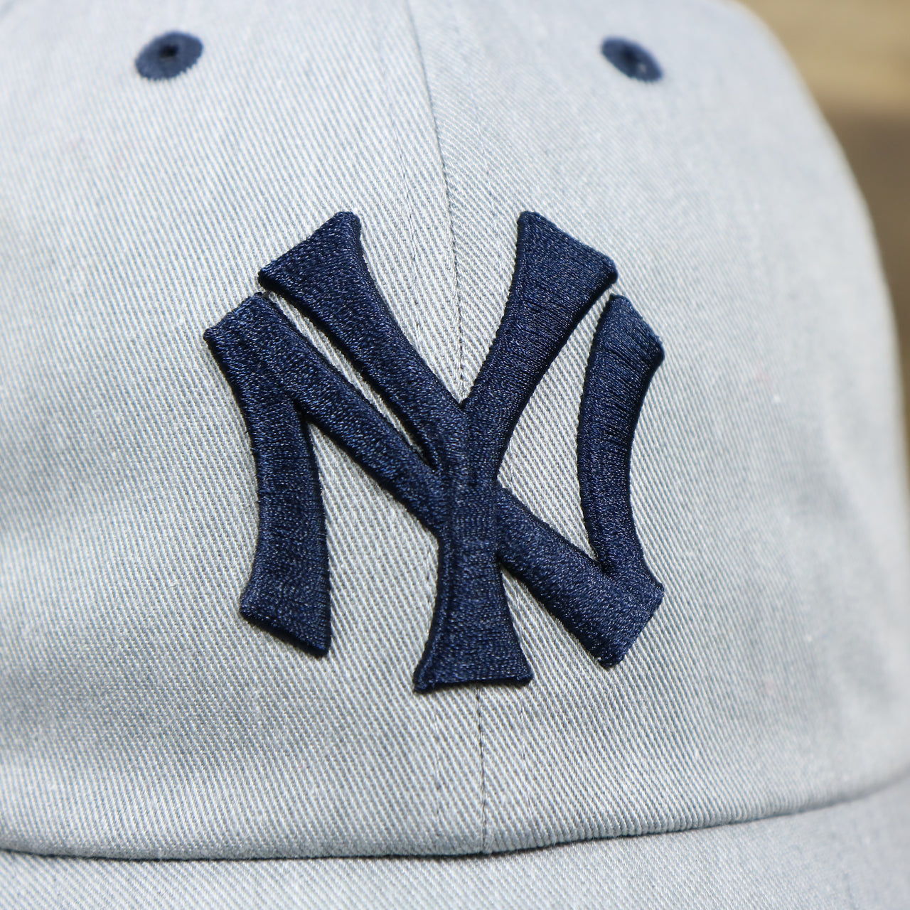 The Yankees Logo on the Cooperstown New York Yankees Green Bottom Dad Hat | Gray Dad Hat