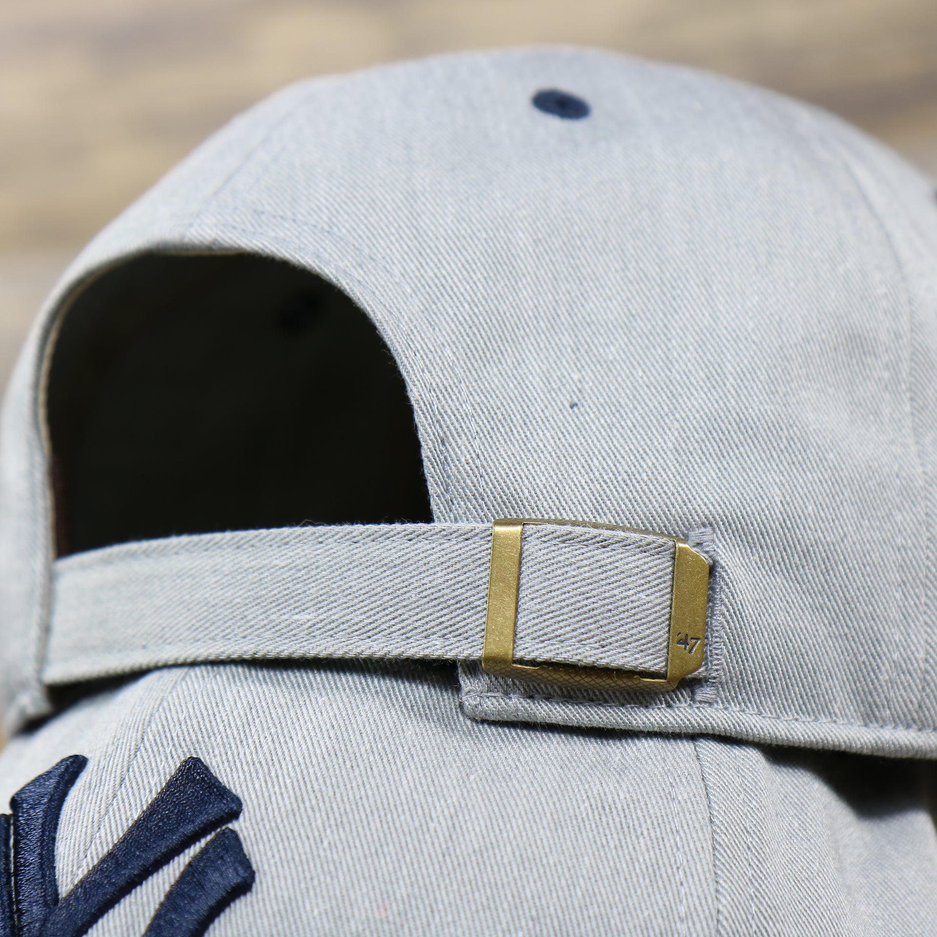 The Gray Adjustable Strap on the Cooperstown New York Yankees Green Bottom Dad Hat | Gray Dad Hat