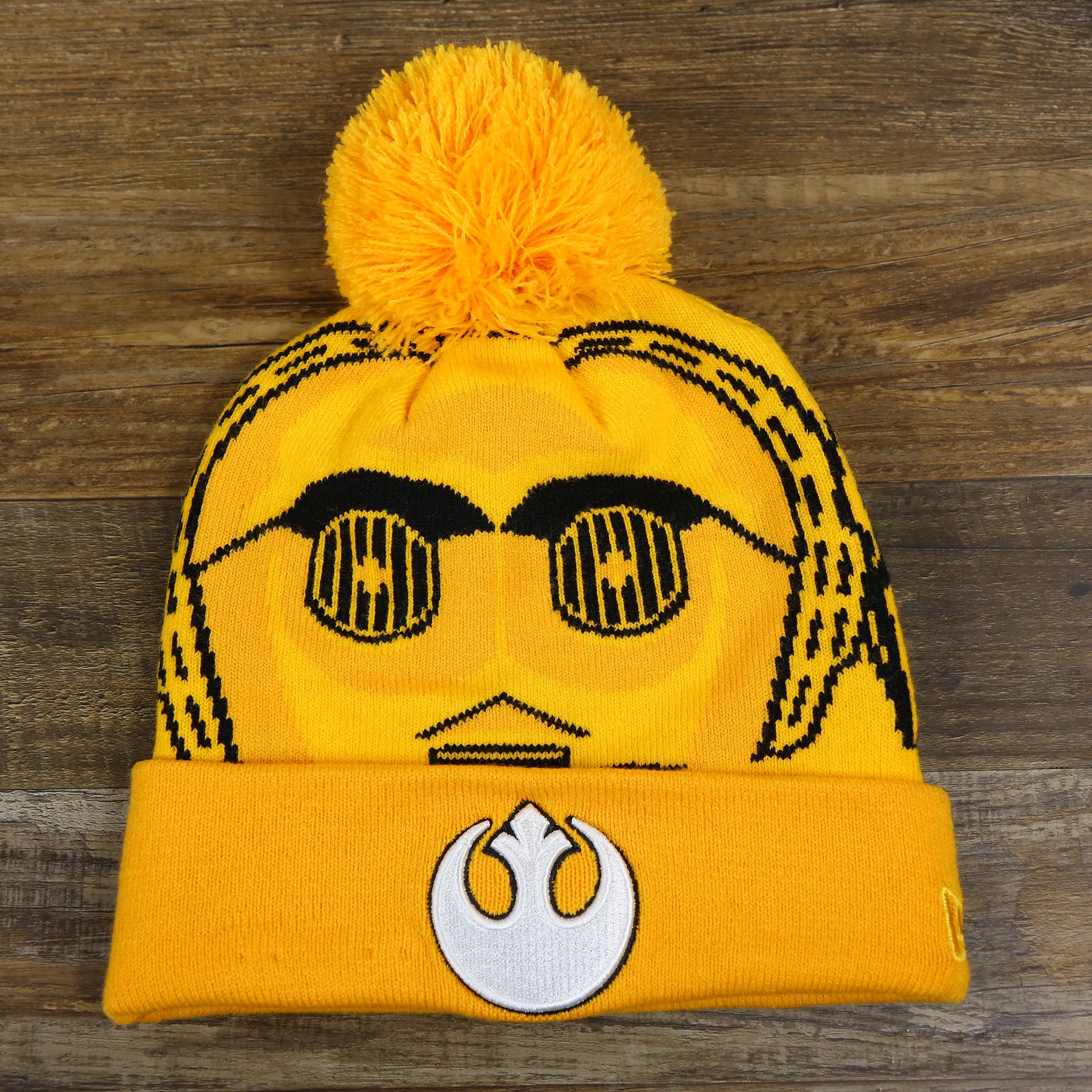 The C3PO Rebel Alliance Cuffed Logo Winter Beanie With Pom Pom | Yellow Winter Beanie