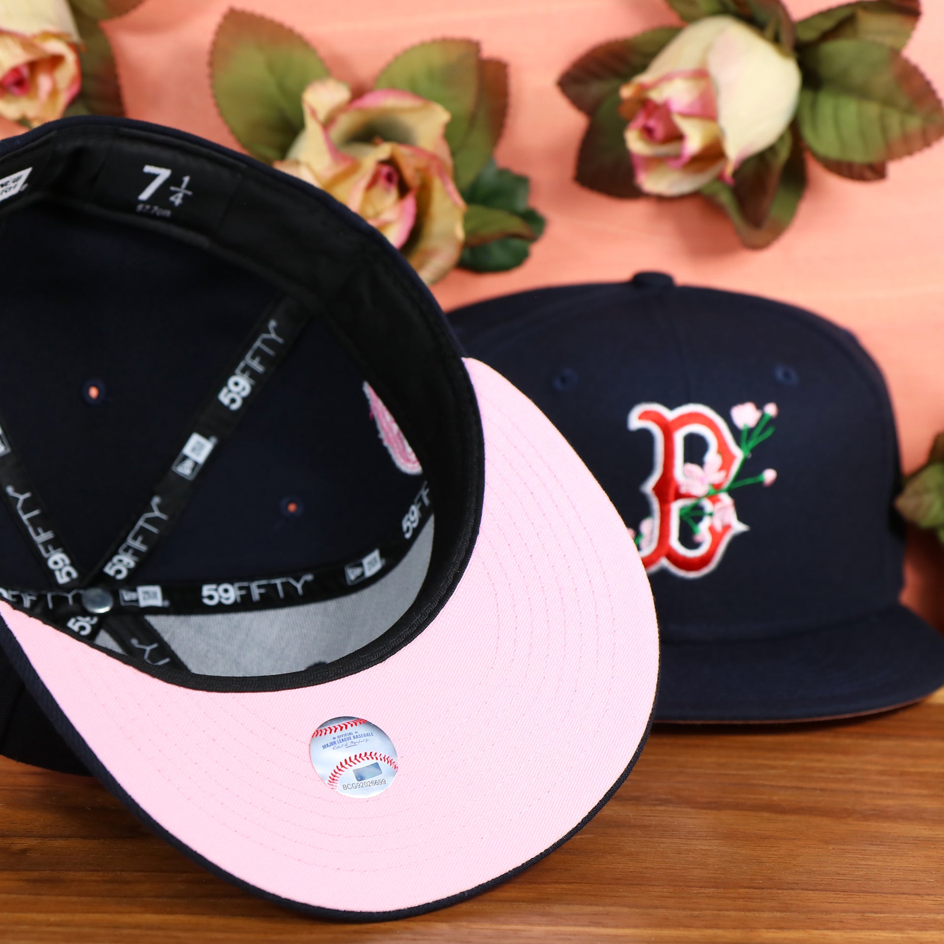 The Pink Undervisor on the Boston Red Sox Pink Undervisor Sakura Tree Embroidered 59Fifty Fitted Cap | Navy Blue 59Fifty Cap