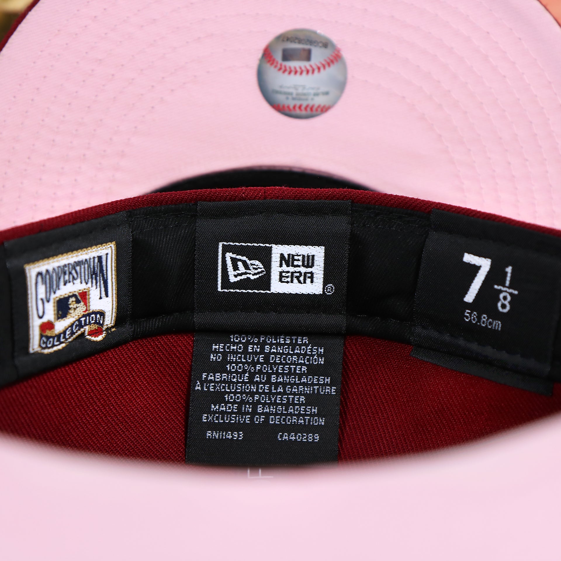 The Tags on the Cooperstown Philadelphia Philadelphia Pink Undervisor Sakura Tree Embroidered 59Fifty Fitted Cap | Maroon 59Fifty Cap