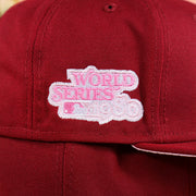 The World Series 1980 Patch on the Cooperstown Philadelphia Philadelphia Pink Undervisor Sakura Tree Embroidered 59Fifty Fitted Cap | Maroon 59Fifty Cap
