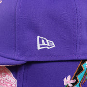 The New Era Logo on the Cooperstown Arizona Diamondbacks Pink Undervisor Sakura Tree Embroidered 59Fifty Fitted Cap | Purple 59Fifty Cap