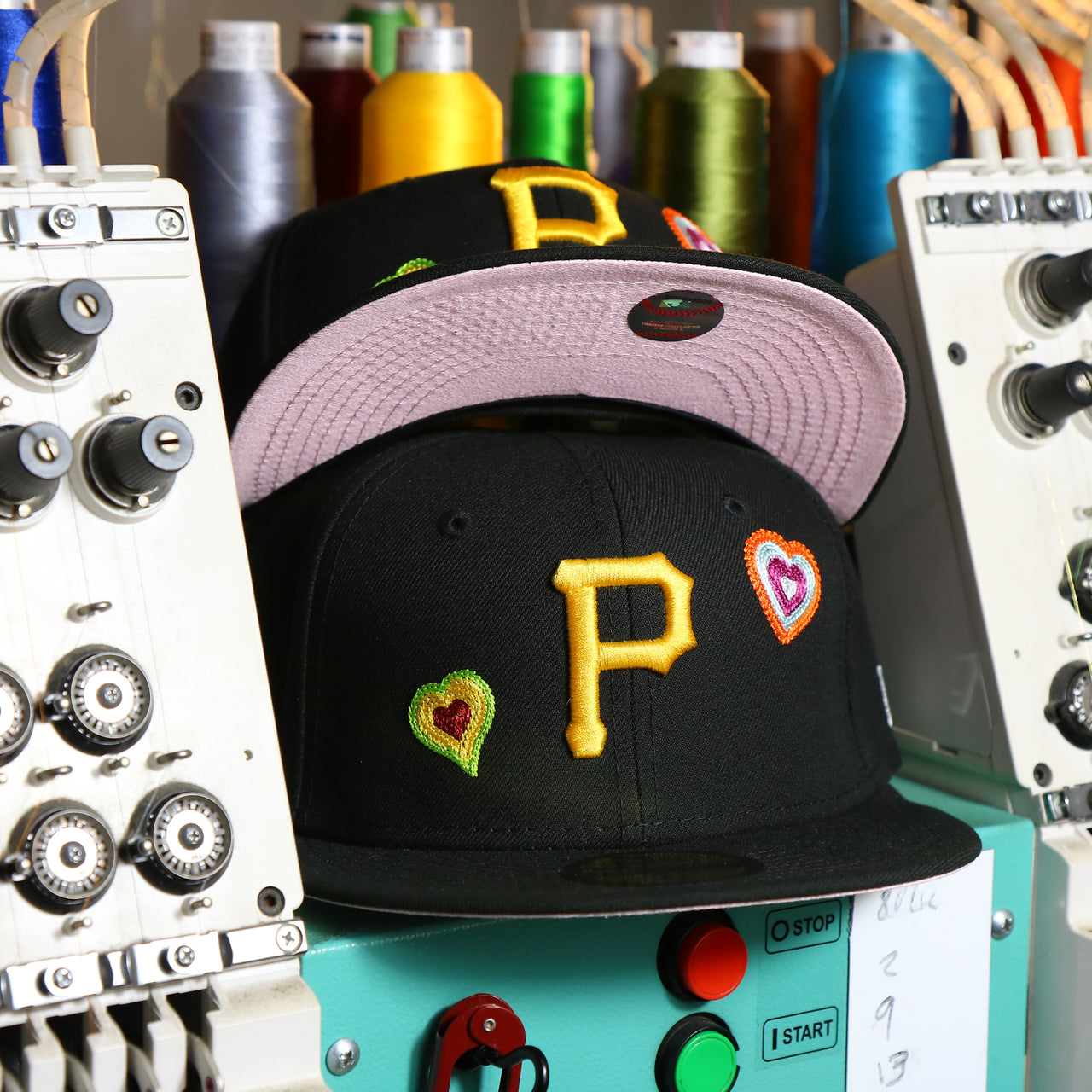 The Pittsburgh Pirates All Over Embroidered Chain Stitch Heart Pink Bottom 59Fifty Fitted Cap | Black 59Fifty Cap