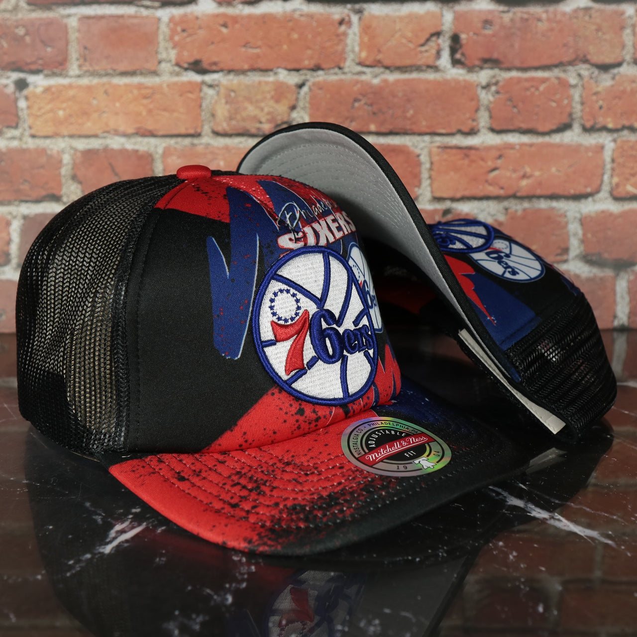 Philadelphia 76ers NBA Hyper 90s Inspired Mitchell and Ness Trucker Snapback Hat