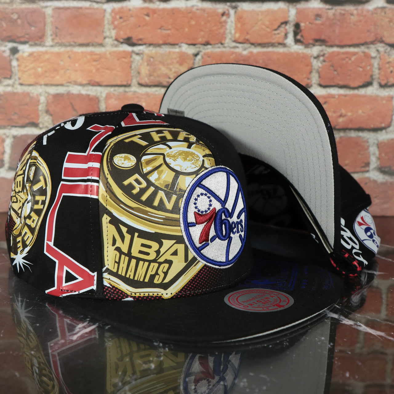 Philadelphia 76ers “NBA Shirt Remix” All Over Print NBA Finals Champions Snapback Hat