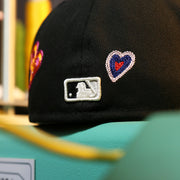 The MLB Batterman Logo on the Chicago White Sox All Over Embroidered Chain Stitch Heart Pink Bottom 59Fifty Fitted Cap | Black 59Fifty Cap