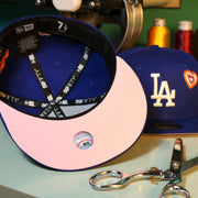 The Pink Undervisor on the Los Angeles Dodgers All Over Embroidered Chain Stitch Heart Pink Bottom 59Fifty Fitted Cap | Royal Blue 59Fifty Cap
