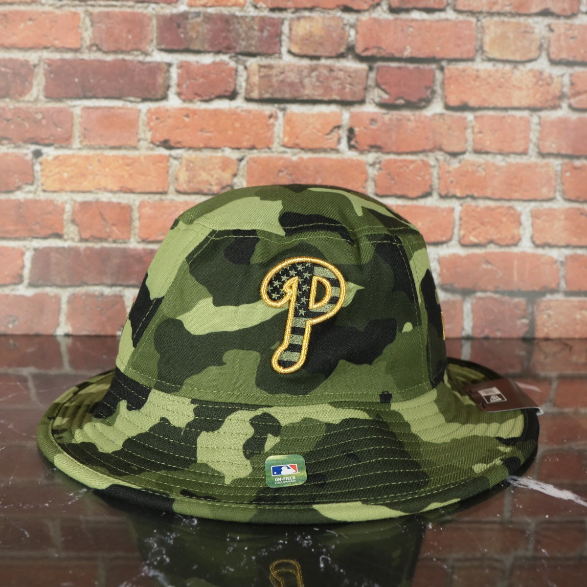 Philadelphia Phillies 2022 Armed Forces Day / Memorial Day Side Patch Boonie Bucket Hat | Camo