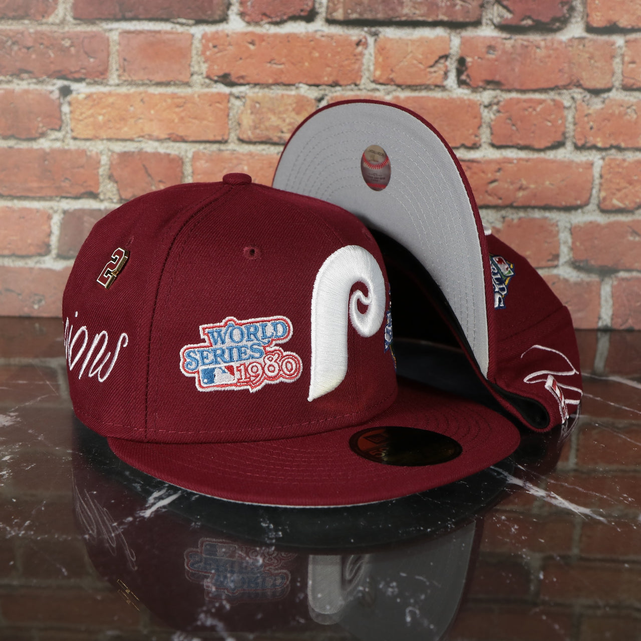 Philadelphia Phillies Cooperstown All Over Side Patch "Historic Champs" Gray UV 59Fifty Fitted Cap | Maroon 59Fifty Fitted Cap