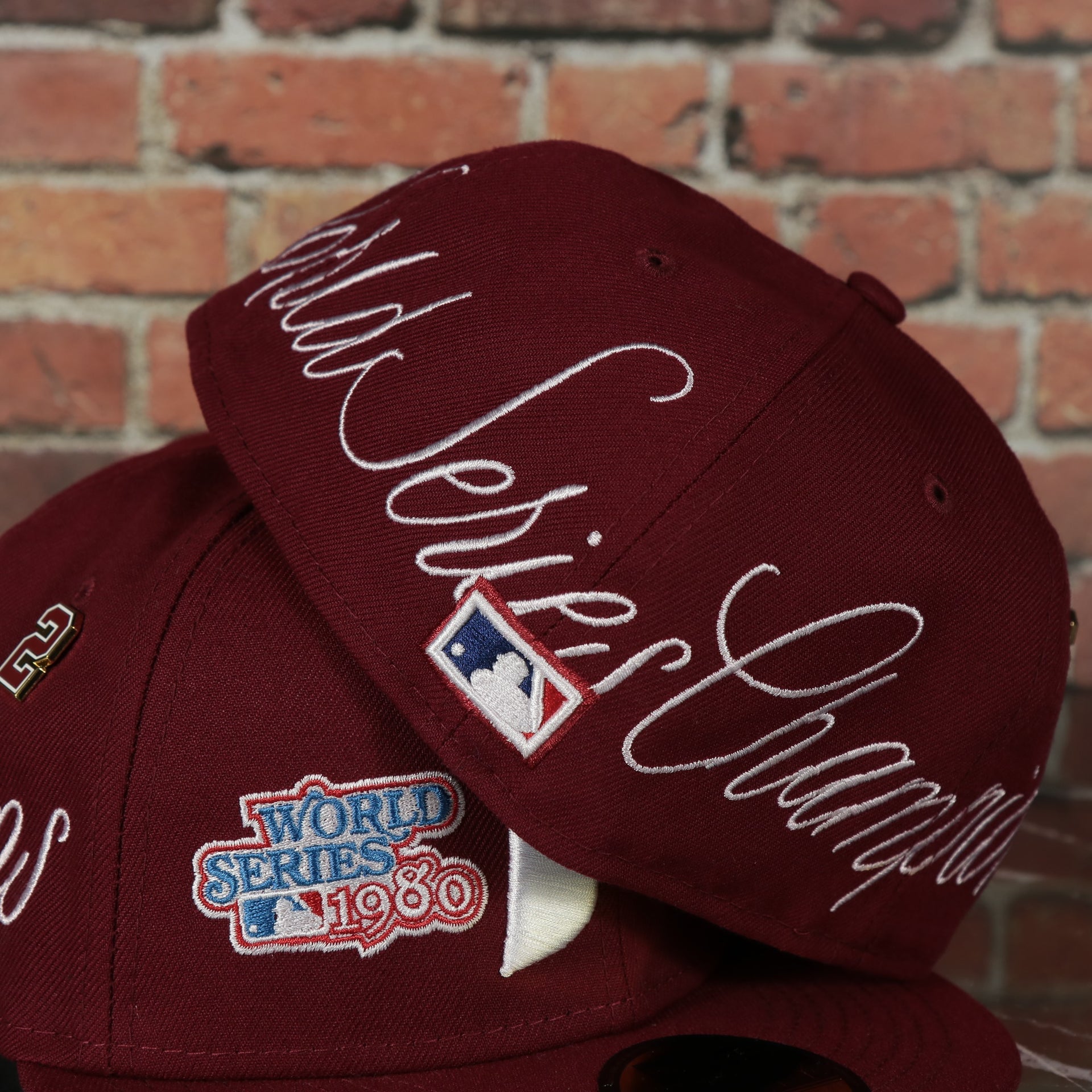 back side of  the Philadelphia Phillies Cooperstown All Over Side Patch "Historic Champs" Gray UV 59Fifty Fitted Cap | Maroon 59Fifty Fitted Cap
