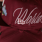 new era logo on the Philadelphia Phillies Cooperstown All Over Side Patch "Historic Champs" Gray UV 59Fifty Fitted Cap | Maroon 59Fifty Fitted Cap