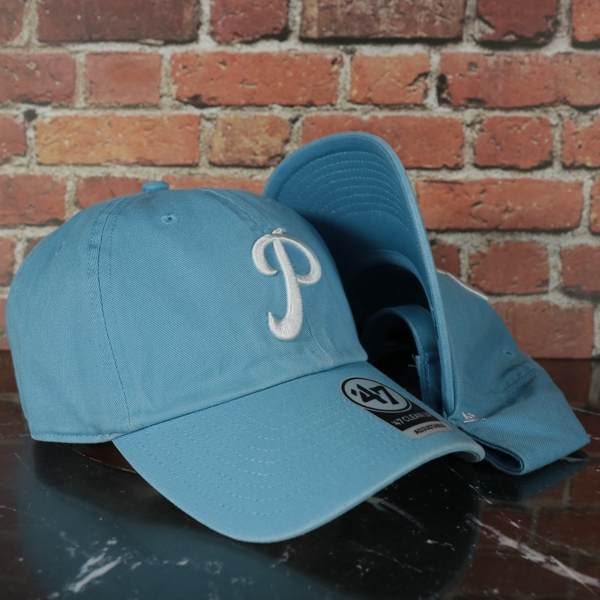 Cooperstown Philadelphia Phillies Vintage White Logo Dad Hat | Columbia Blue Dad Hat