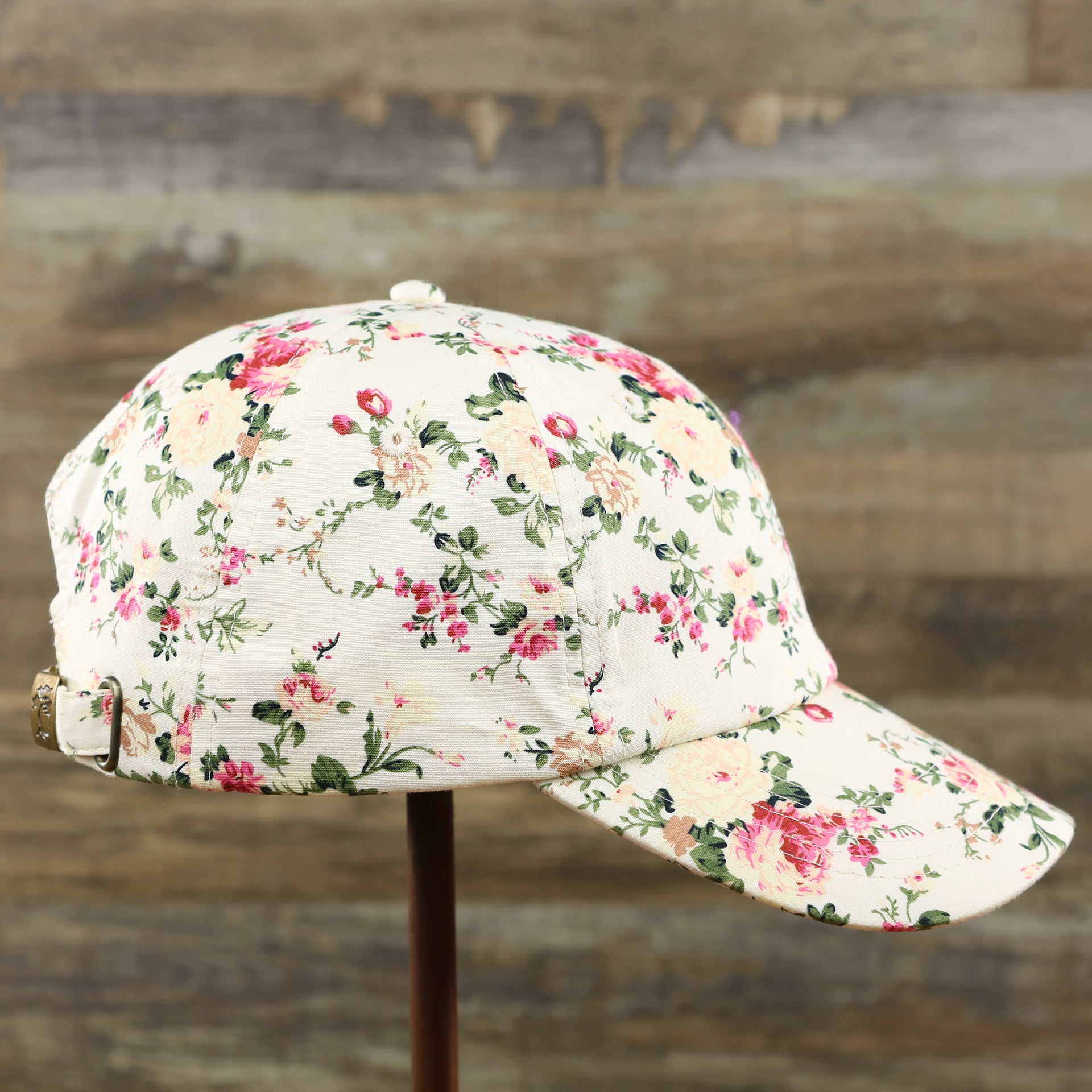 The wearer's right on the Floral Print Blank Adjustable Baseball Hat | Cream Dad Hat