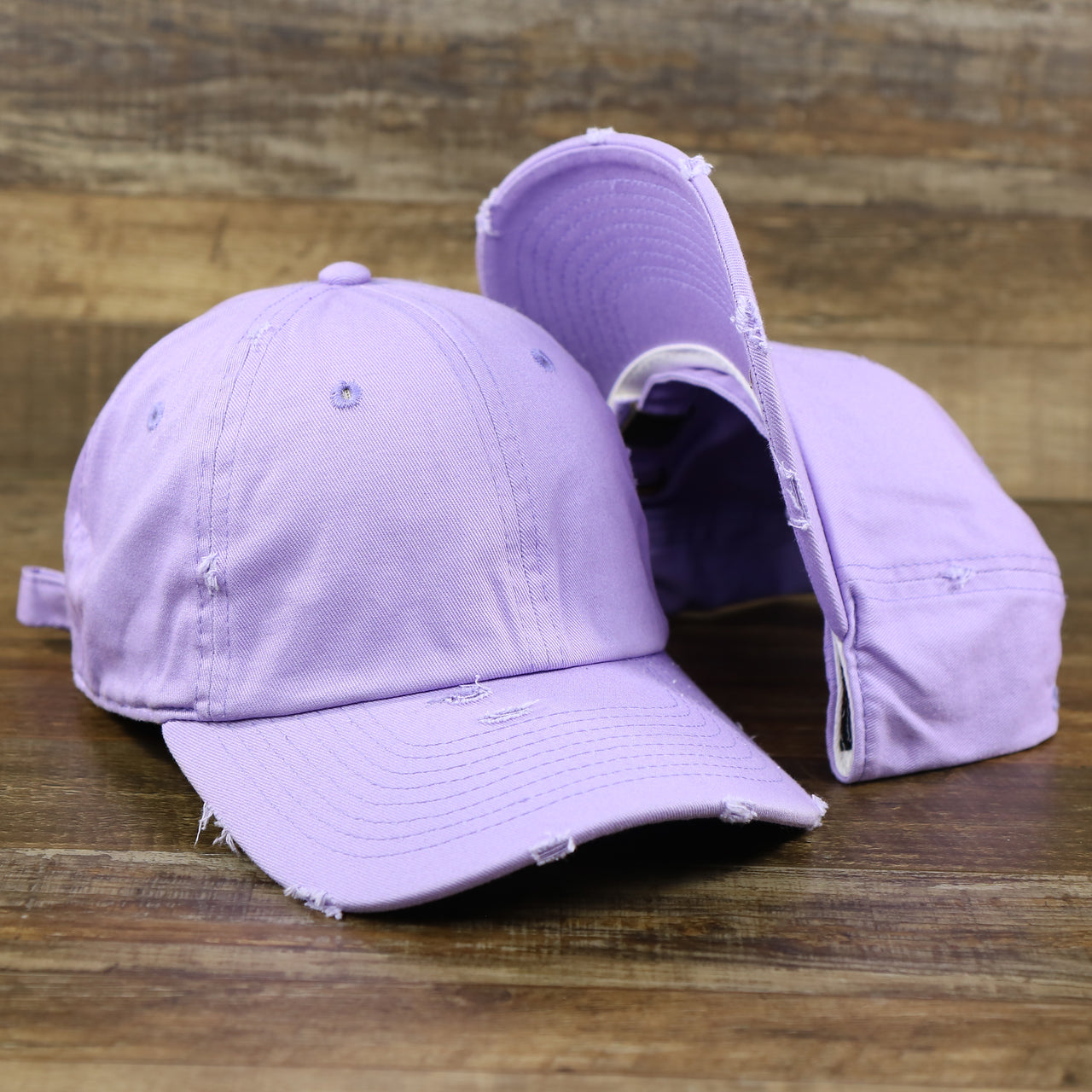 The Lavender Flat Brim Distressed Blank Baseball Hat | Light Purple Dad Hat