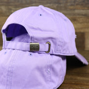 The Lavender Adjustable Strap with Bonsai Tree Engraved Metallic Buckle on the Lavender Flat Brim Distressed Blank Baseball Hat | Light Purple Dad Hat
