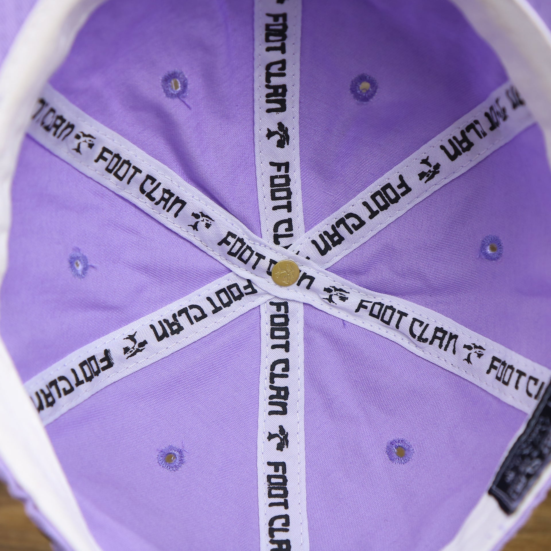 The inside of the Lavender Flat Brim Distressed Blank Baseball Hat | Light Purple Dad Hat