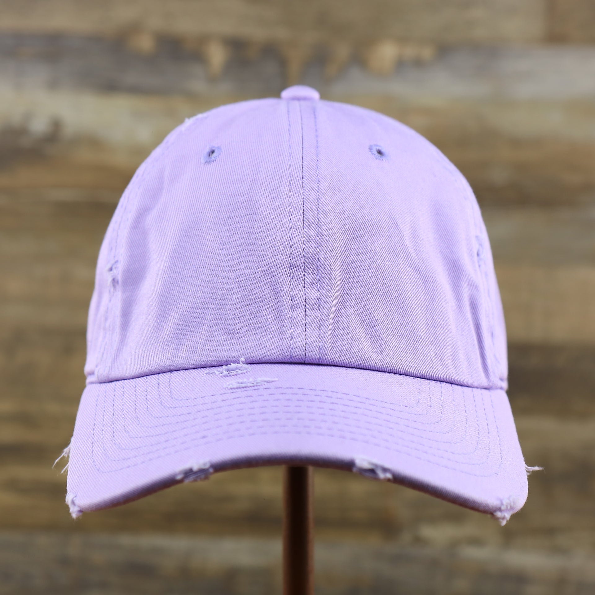 The front of the Lavender Flat Brim Distressed Blank Baseball Hat | Light Purple Dad Hat
