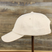 The wearer's left of the Khaki Linen Blank Baseball Hat | Blank Tan Dad Hat