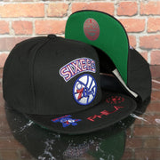 Philadelphia 76ers NBA Front Loaded "Phila" script Green bottom Black Snapback Hat | Mitchell and Ness Snapback Cap.
