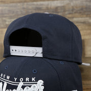 Back snap of the New York Yankees "Team Script" College Bar Style 9Fifty Snapback Hat | Vintage Logo, Navy/Grey