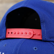 The Red Adjustable Strap on the New York Giants Team Script Gray Bottom 9Fifty Snapback | Royal Blue And Red Snap Cap