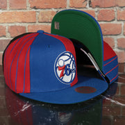Philadelphia 76ers NBA What the Pinstripe Green Bottom Multicolored Snapback Hat | Mitchell and Ness Blue/Red/Black/White Snap cap