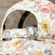 Close up of the metallic buckle on the New York Giants All Over Sunflower Rose Floral Fall Flower Bloom Print Ladies' Ball Cap