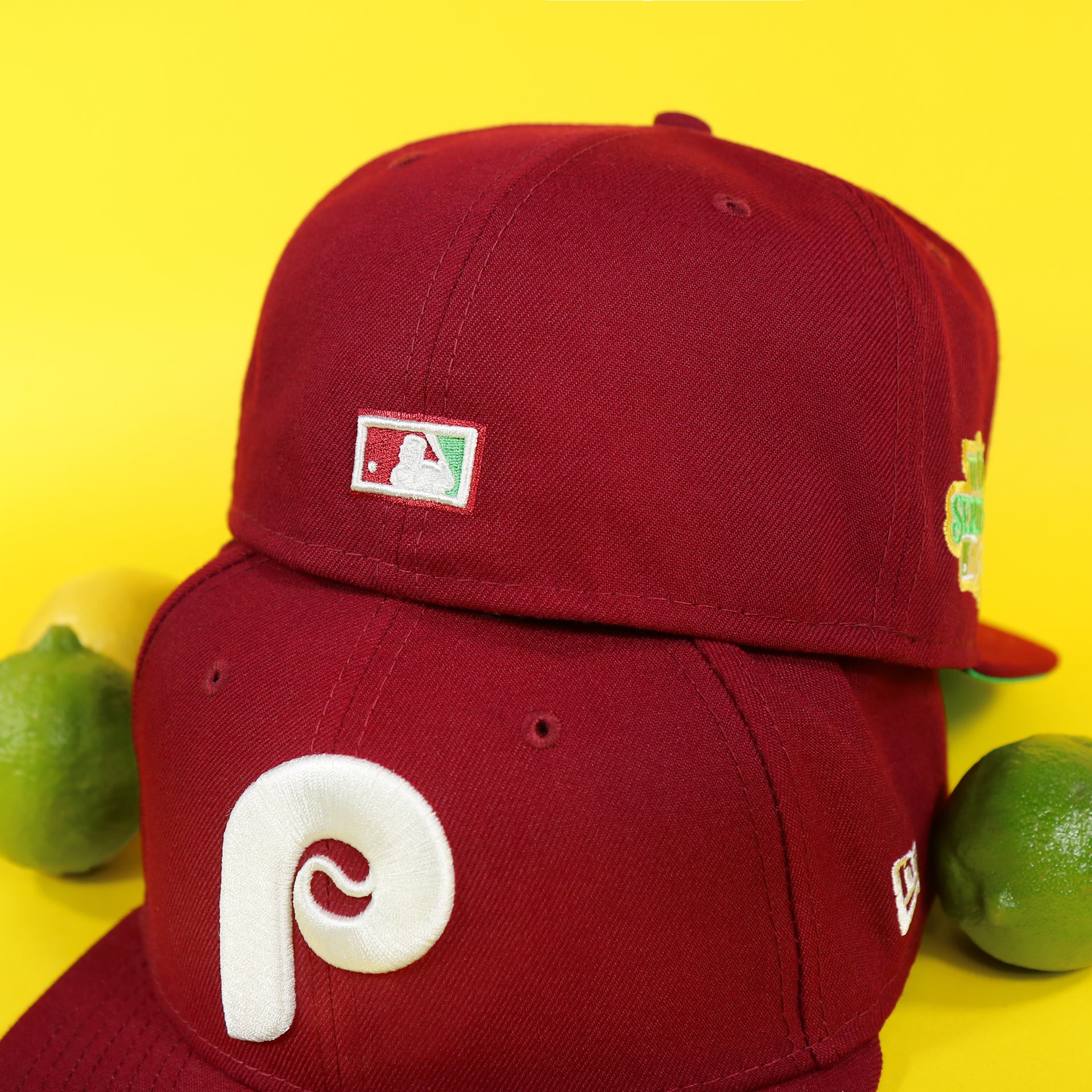 Cooperstown Batterman logo on the back of the Philadelphia Phillies 1980 World Series Side Patch "Citrus Pop" Green UV 59Fifty Fitted Cap
