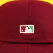 Close up of the flat Cooperstown Batterman logo on the back of the Philadelphia Phillies 1980 World Series Side Patch "Citrus Pop" Green UV 59Fifty Fitted Cap