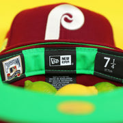Green sweatband of the Philadelphia Phillies 1980 World Series Side Patch "Citrus Pop" Green UV 59Fifty Fitted Cap