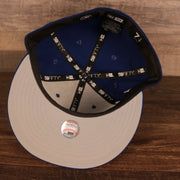 Under visor view of the New York Mets Iced Out Side Patch Apple Statue of Liberty Gray Bottom 59Fifty Fitted Cap
